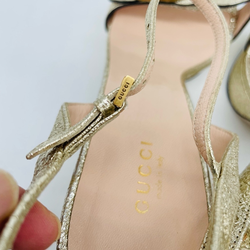 Gucci Galassia Metallic Gold leather GG Marmont ankle strap block heels 40.5 - Picture 11 of 11